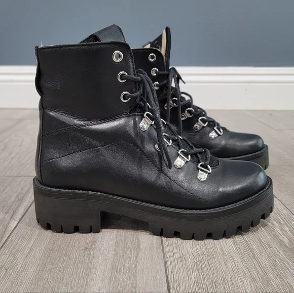 STEVE MADDEN Boom Chunky Leather Fur Tongue Lace Up Hiker Ankle Boots 6M - Picture 1 of 11